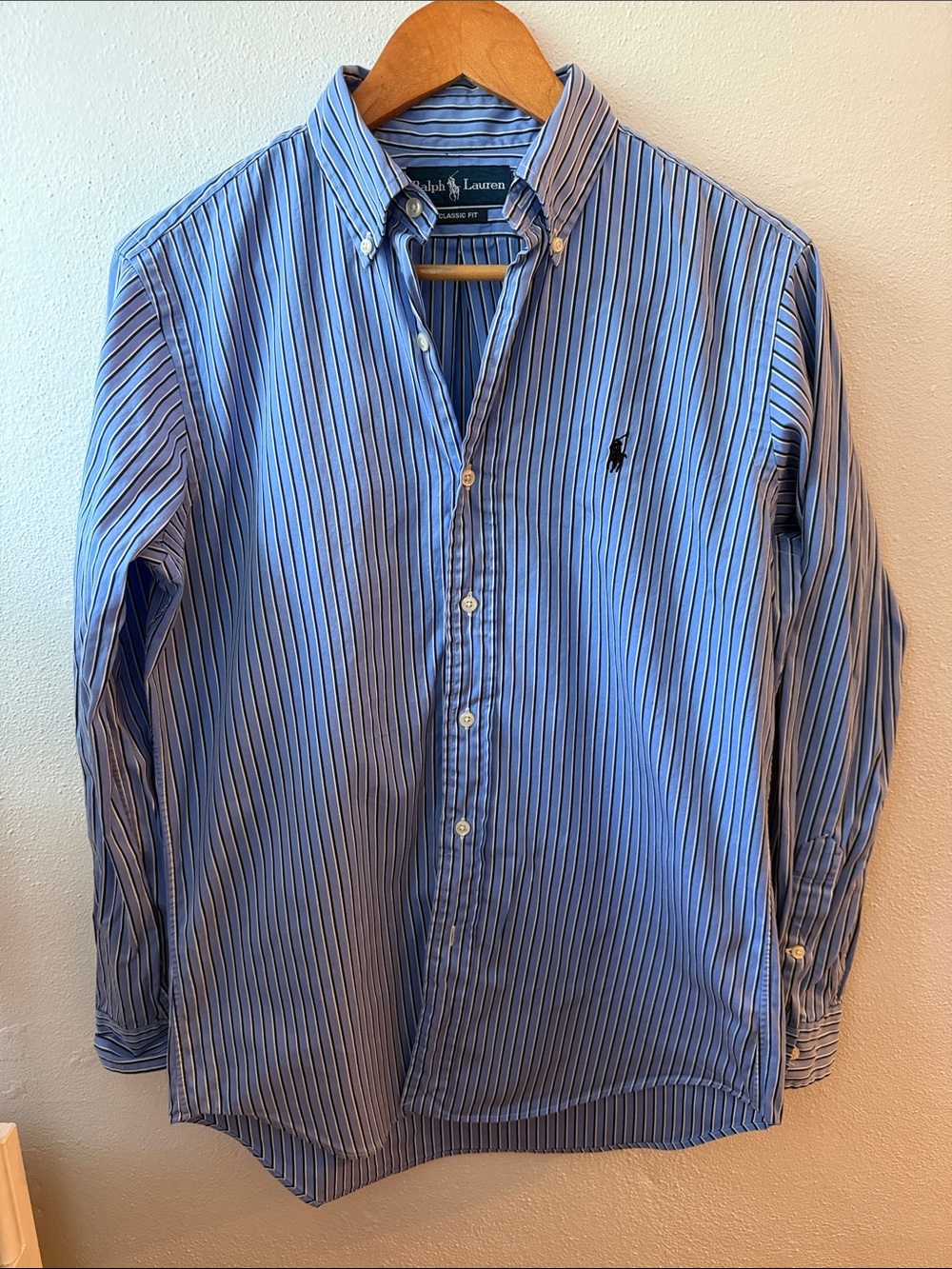 Ralph Lauren Blue and White Striped Button-Down Shirt